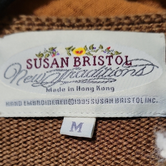 Vintage Cottagecore Susan Bristol Wool Brown Floral Cardigan - M - Picture 2 of 10